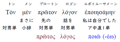 インターリニア聖書「使徒の働き」1章1節の冒頭部分